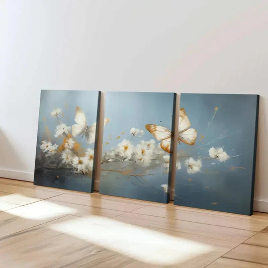 3pcs Two Butterflies Golden And Silver Wings Wall Art Set Canvas Framed 40x60cm - High Quality Print 100% Australian Made Wall Canvas Ready to Hang