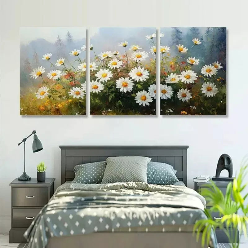 3pcs Classic Daisy Wildflower Countryside Lands Wall Art Set Canvas Framed 40x60cm - High Quality Print 100% Australian Made Wall Canvas Ready to Hang