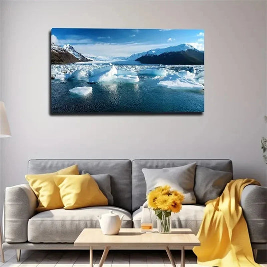 Melting Glaciers Blue Sky Wall Art Canvas Office Home Room Framed 120x60cm