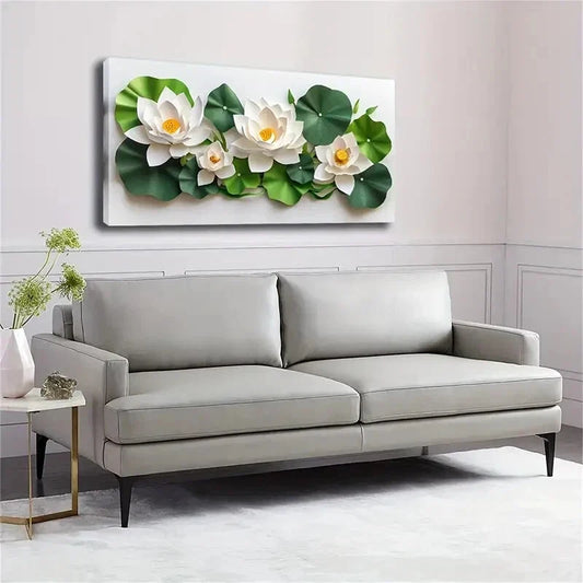 Elegant White For Lotus Flowers Wall Art Canvas Office Home Room Framed 120x60cm