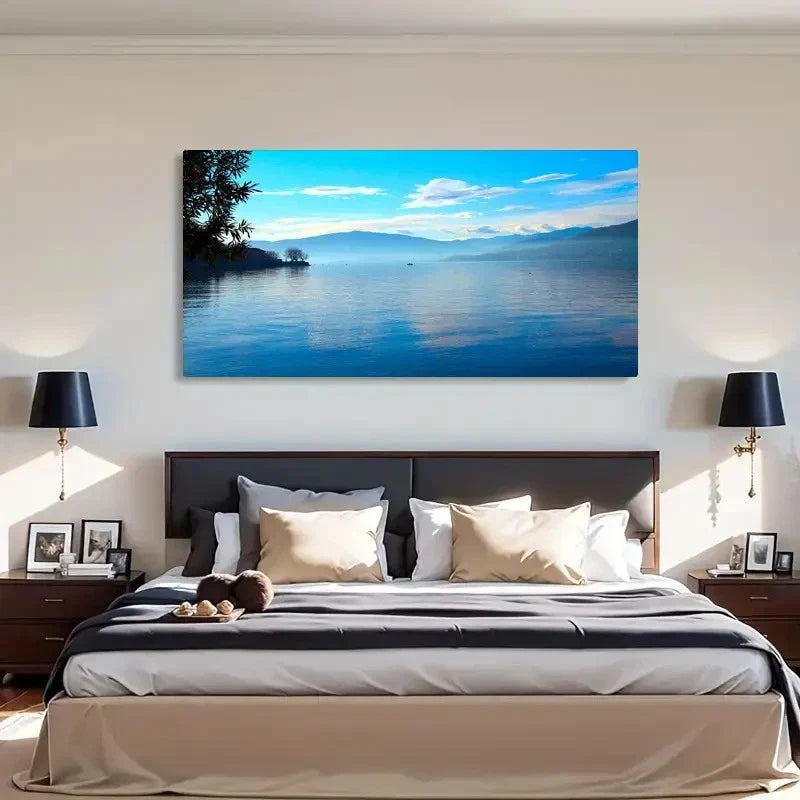 Serene Lake & Mountain Decor Wall Art Canvas Office Home Room Framed 120x60cm