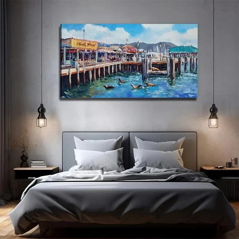Sea View Decorative Wall Art Canvas Office Home Room Framed 120x60cm