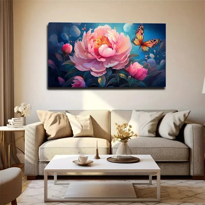 Modern Floral Butterfly Décor Wall Art Canvas Office Home Room Framed 120x60cm