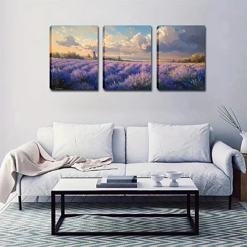 3pcs Endless Lavender Field Triptych Wall Art Set Canvas Framed 40x60cm - High Quality Print 100% Australian Made Wall Canvas Ready to Hang