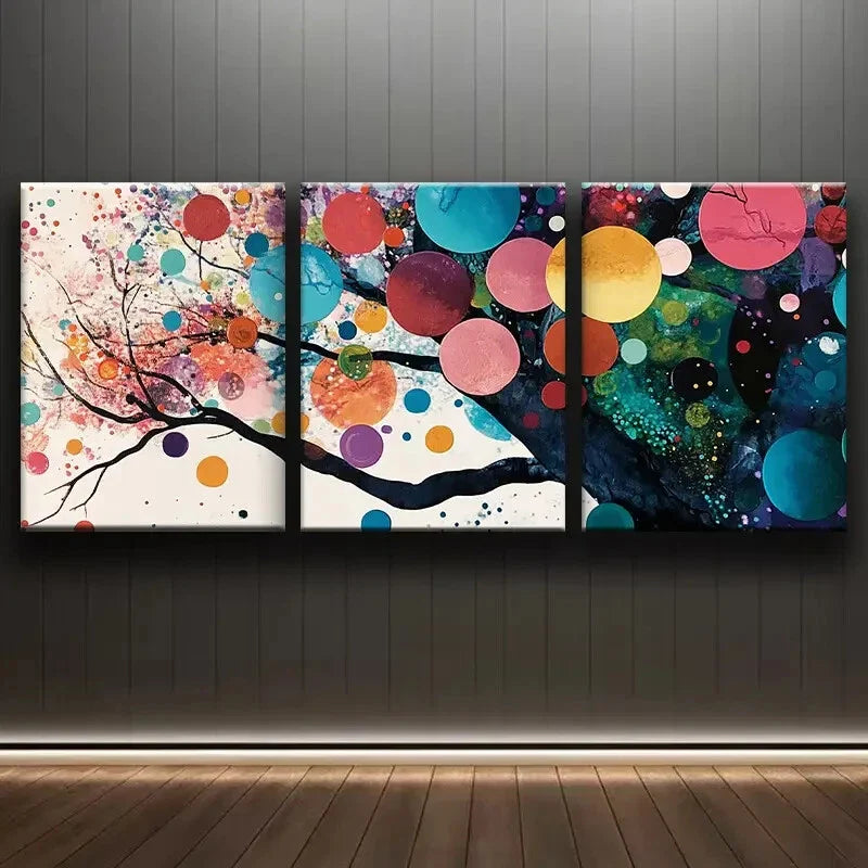 3pcs Colorful Trees with Circles Beauty Perfect Wall Art Set Canvas Framed 40x60cm - High Quality Print 100% Australian Made Wall Canvas Ready to Hang