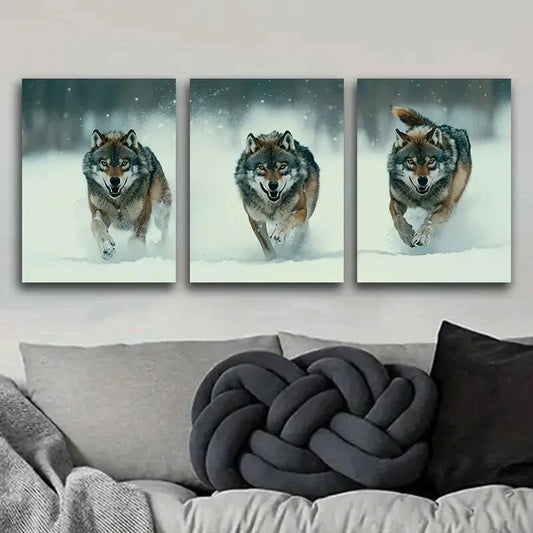3pcs Paintings Featuring a Fierce Wolf Pack Metal Print Ready to Hang Art