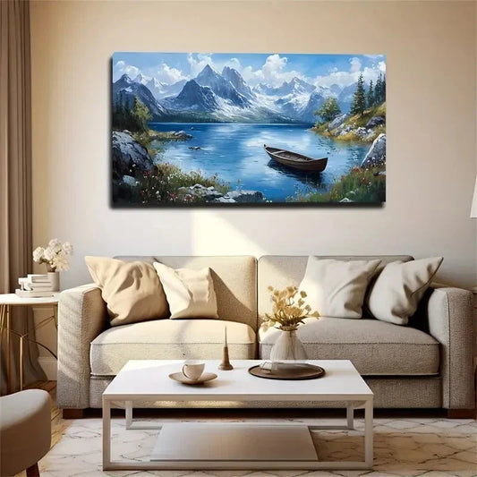 Serene Lake And Mountain Decor Wall Art Canvas Office Home Room Framed 120x60cm