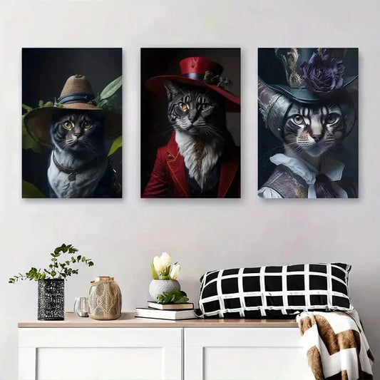 3pcs Elegant Hats and Victorian Attire Metal Print Ready to Hang Art