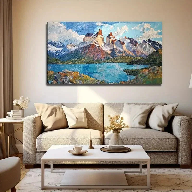 Beautiful Lake View Mountain Wall Art Canvas Office Home Room Framed 80x45cm