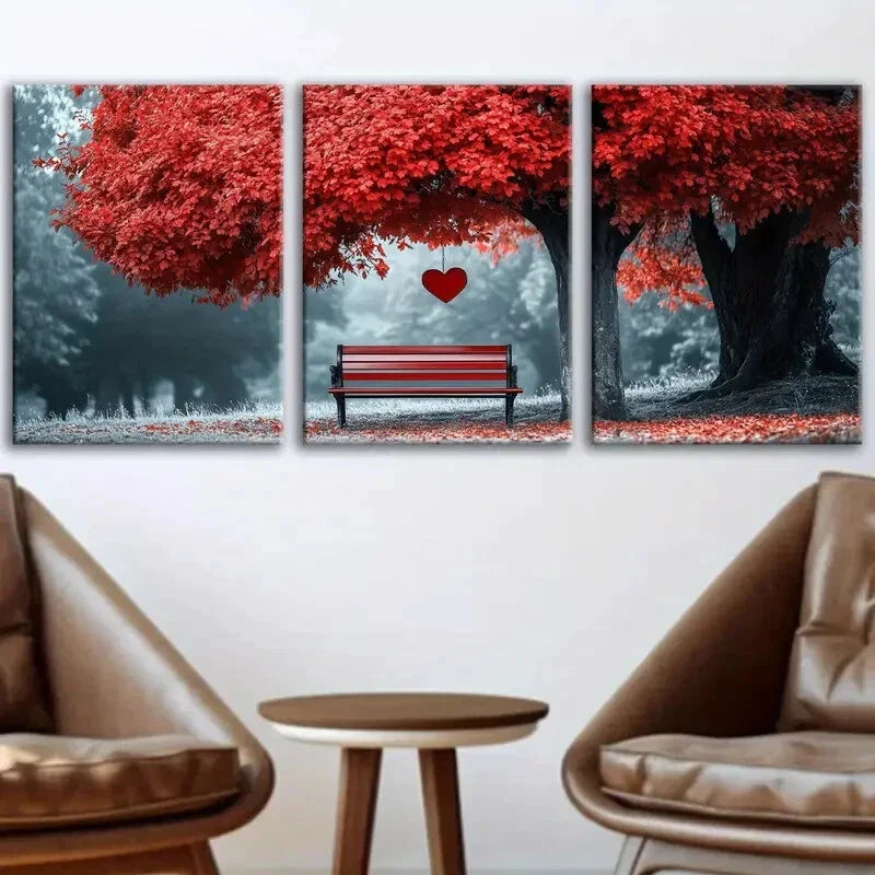 3pcs Abstract Red Tree Love Fashion Gray Weather Wall Art Set Canvas Framed 40x60cm - High Quality Print 100% Australian Made Wall Canvas Ready to Hang