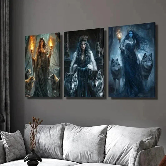 3pcs Ancient Greek Mythology & Wolf Magic Wall Art Set Canvas Framed 40x60cm - High Quality Print 100% Australian Made Wall Canvas Ready to Hang