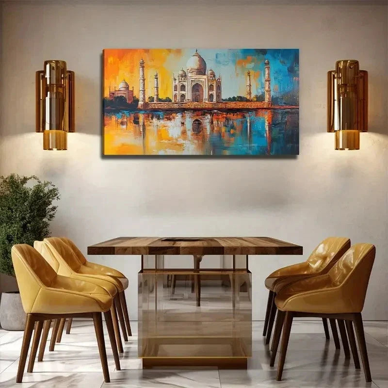 Golden & Blue Tones - Modern Wall Art Canvas Office Home Room Framed 80x45cm