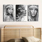 3pcs Elegant Abstract Ladies Gray & White Native Wall Art Set Canvas Framed 40x60cm - High Quality Print 100% Australian Made Wall Canvas Ready to Hang