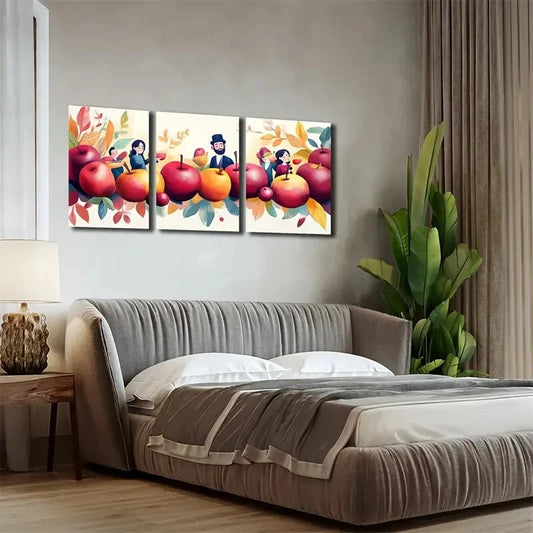 3pcs Vibrant Leaves and Apples Wall Art Set Canvas Framed 40x60cm - High Quality Print 100% Australian Made Wall Canvas Ready to Hang