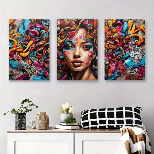 3pcs Urban Graffiti Shark Street Art Ocean Metal Print Ready to Hang Art