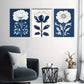 3pcs Blue Floral Colourful White Leaves Metal Print Ready to Hang Art