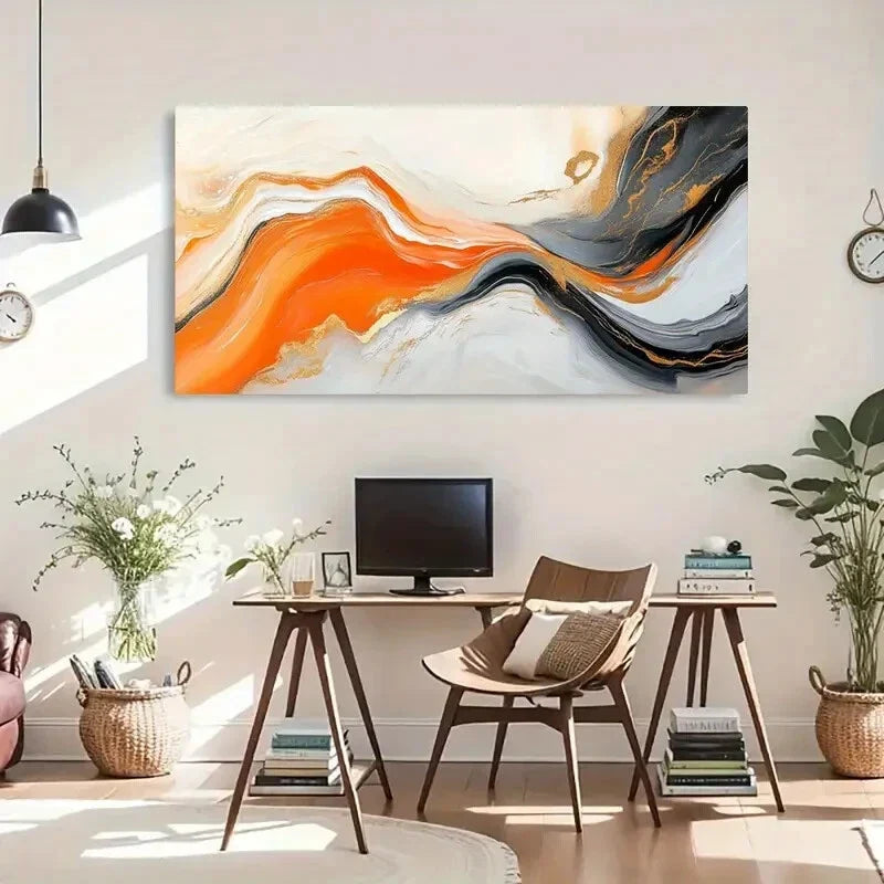 Contemporary Style Dynamic Wave Wall Art Canvas Office Home Room Framed 80x45cm