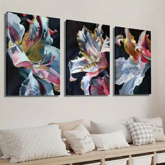 3pcs Golden Pink Lily Flower Petals & Dewdrops Wall Art Set Canvas Framed 40x60cm - High Quality Print 100% Australian Made Wall Canvas Ready to Hang