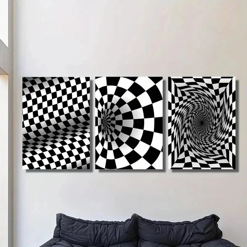 3pcs Black and White Optical Illusion Swirl Wall Art Set Canvas Framed 40x60cm - High Quality Print 100% Australian Made Wall Canvas Ready to Hang