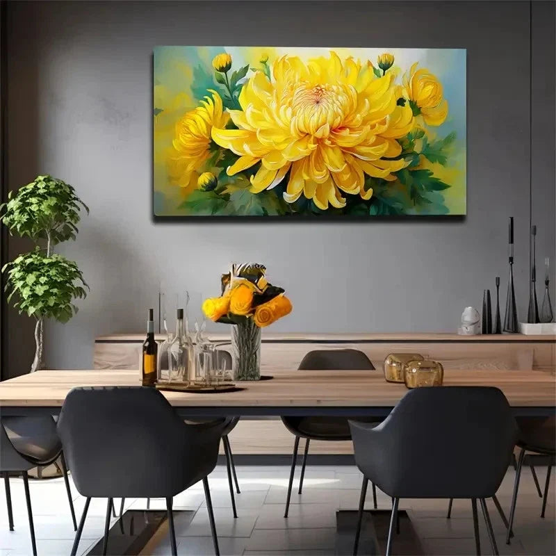 Vibrant Chrysanthemum Wall Art Canvas Office Home Room Framed 120x60cm