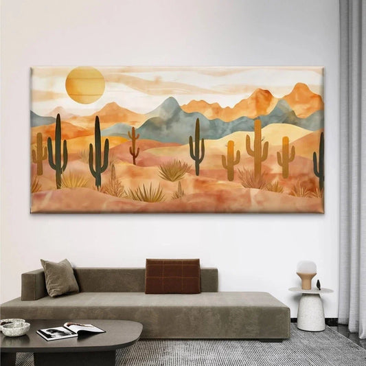 Desert Landscape Cactus Wall Art Canvas Office Home Room Framed 80x45cm
