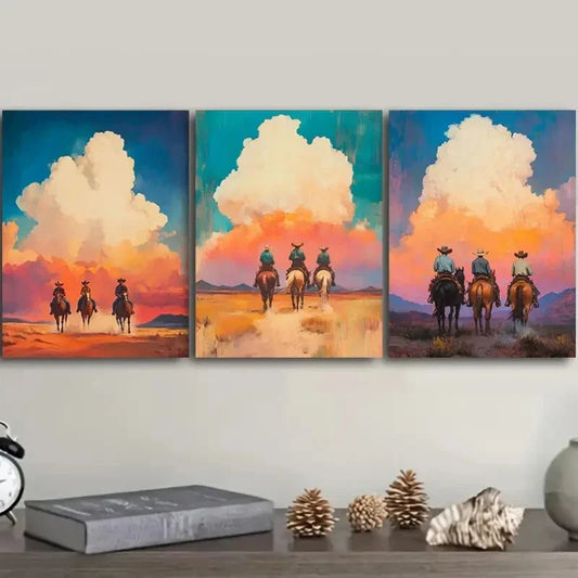 3pcs Free cowboy Art Painting Metal Print Ready to Hang Art
