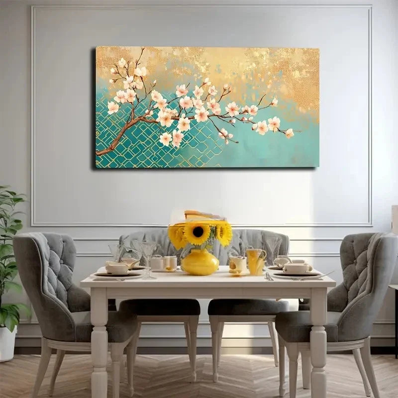 Cherry Blossom Branch Wall Art Canvas Office Home Room Framed 80x45cm