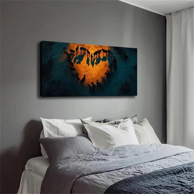 Animals Standing In A Heart Wall Art Canvas Office Home Room Framed 120x60cm