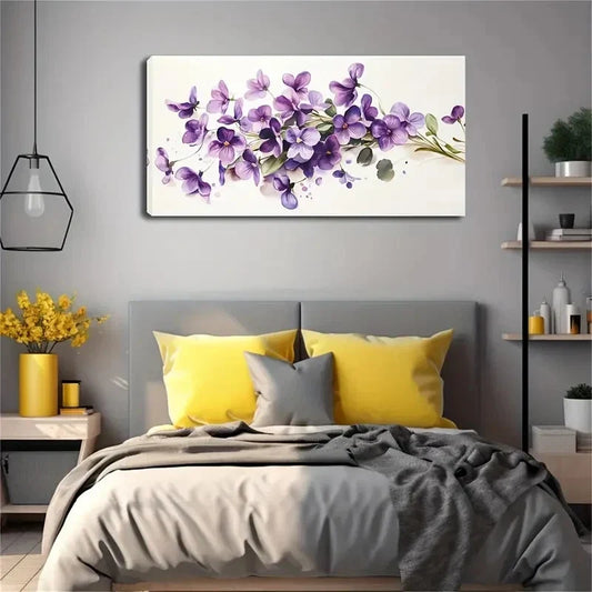 Richly Colored Purple Pansy Wall Art canvas office home room framed 120x60cm