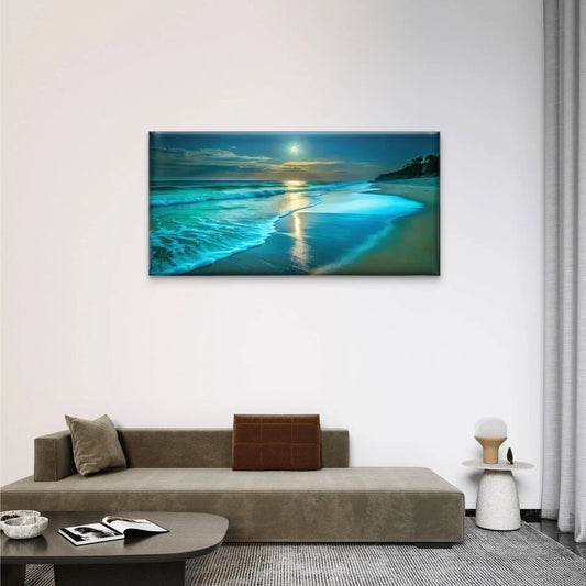 Moon Beach Blue Sky Wall Art Canvas Office Home Room Framed 80x45cm