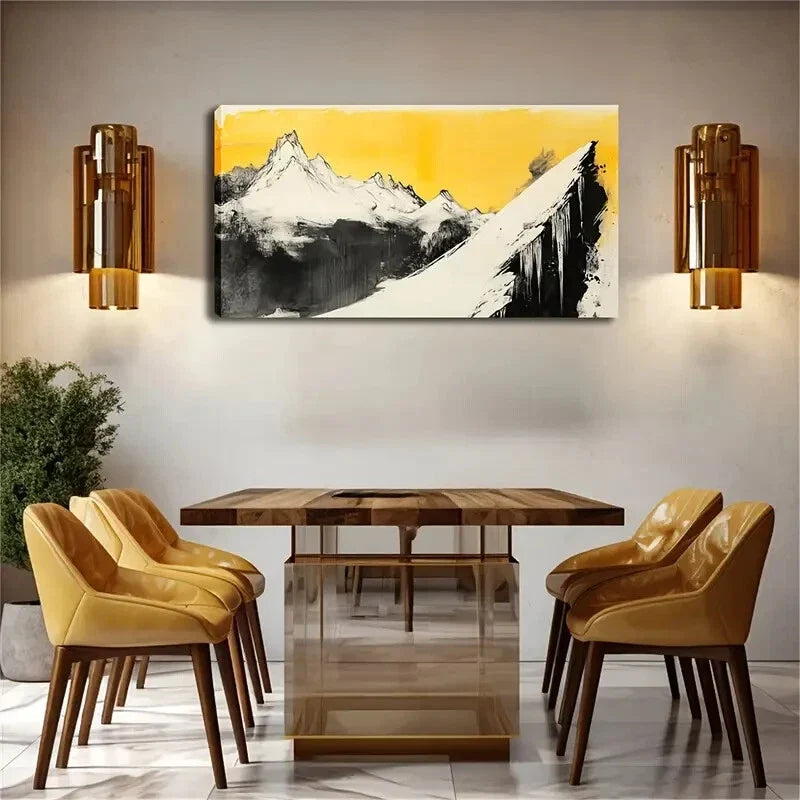 Mountain Yellow & Black Perfect Wall Art Canvas Office Home Room Framed 120x60cm