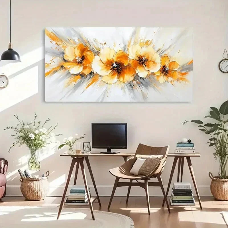 Bright Yellow and White Flowers Wall Art Canvas Office Home Room Framed 120x60cm