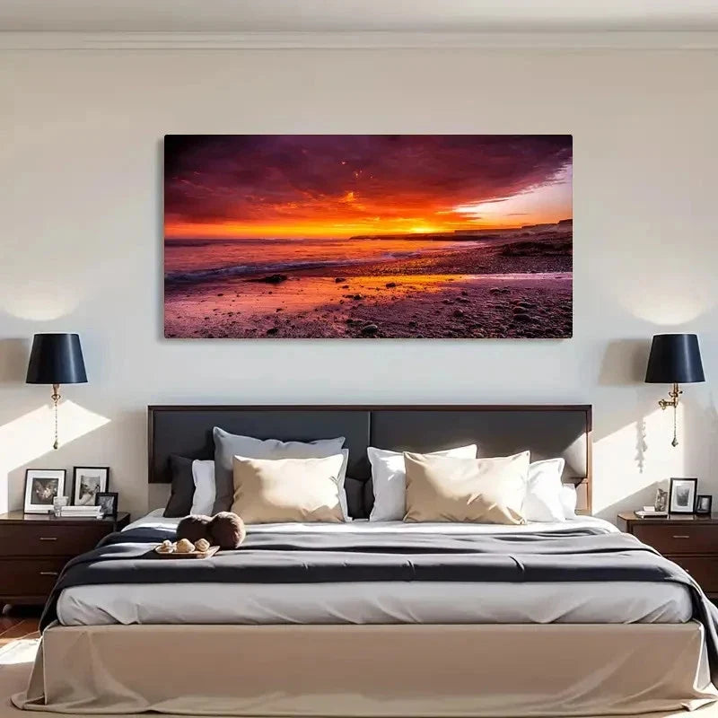 Coastal Landscape Retro Style Wall Art Canvas Office Home Room Framed 120x60cm