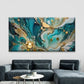 Abstract Teal and Golden Wall Art Canvas Office Home Room Framed 120x60cm