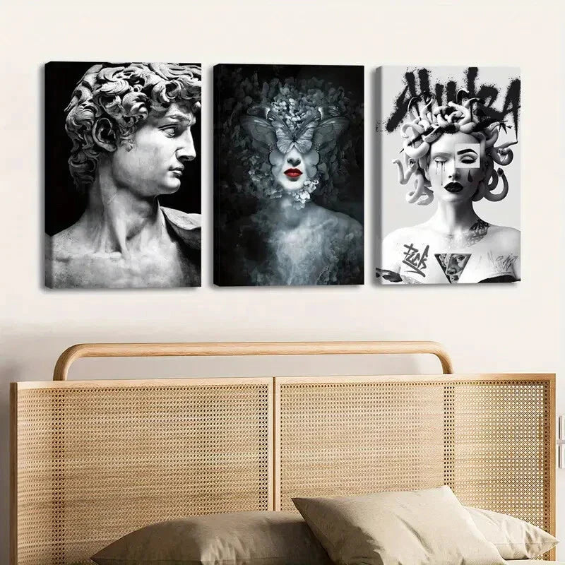 3pcs Elegant Abstract Men Women Black White Red Wall Art Set Canvas Framed 40x60cm - High Quality Print 100% Australian Made Wall Canvas Ready to Hang
