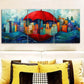 3pcs City view under a red umbrella Metal Print Ready to Hang Art