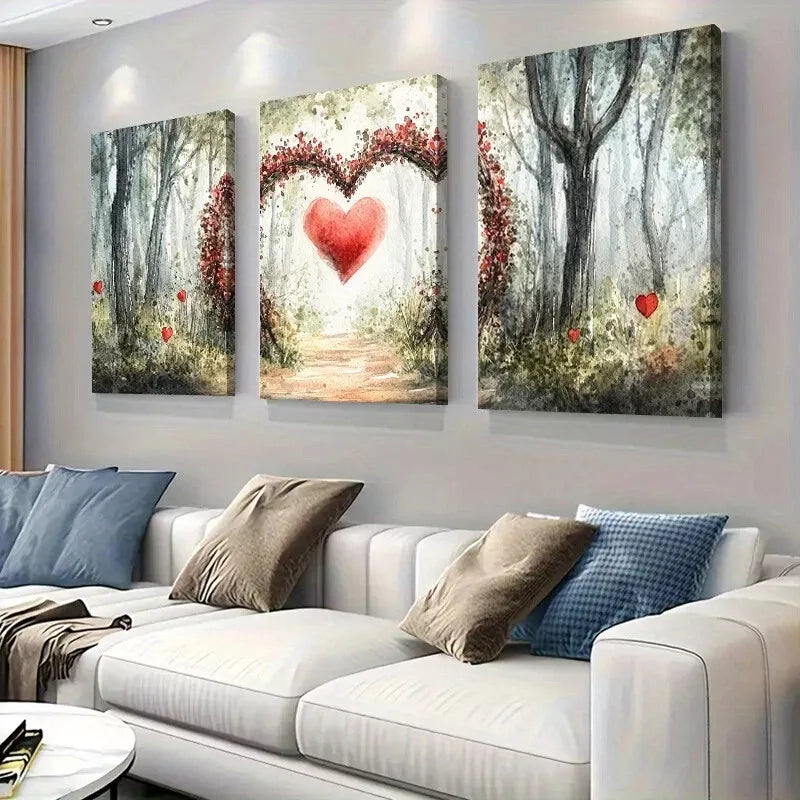 3pcs Romantic Forest Heart Arch Nature Pathway Wall Art Set Canvas Framed 40x60cm - High Quality Print 100% Australian Made Wall Canvas Ready to Hang