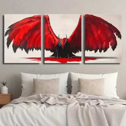 3pcs Red Fantasy Griffin Demonic Animal Metal Print Ready to Hang Art