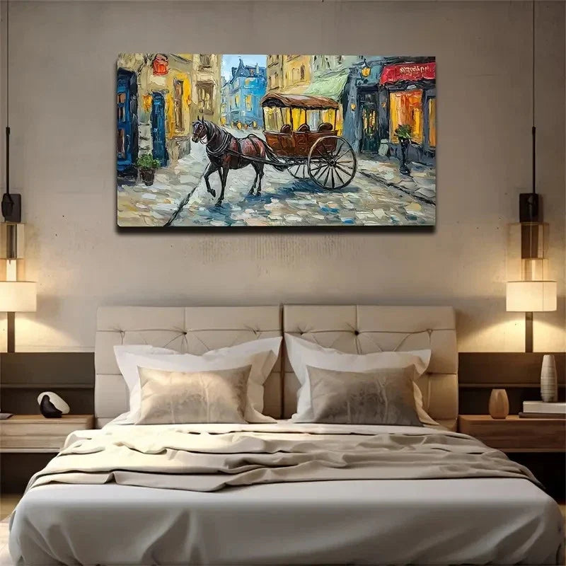 Brown Horse-Drawn Goods Wall Art Canvas Office Home Room Framed 120x60cm