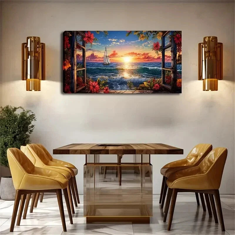 Realistic Sunset Seascape Shine Wall Art Canvas Office Home Room Framed 120x60cm