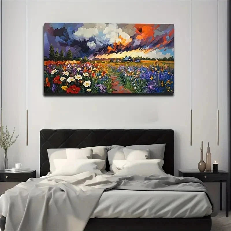 Magic Clouds Wildflowers Wall Art Canvas Office Home Room Framed 120x60cm