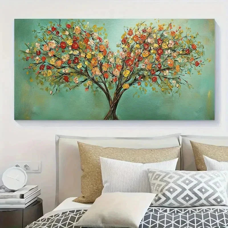 Vibrant Blossom Tree Minimalist Wall Art Canvas Office Home Room Framed 120x60cm