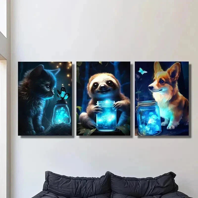 3pcs Magic Bottles and Glowing Butterflies Wall Art Set Canvas Framed 40x60cm - High Quality Print 100% Australian Made Wall Canvas Ready to Hang