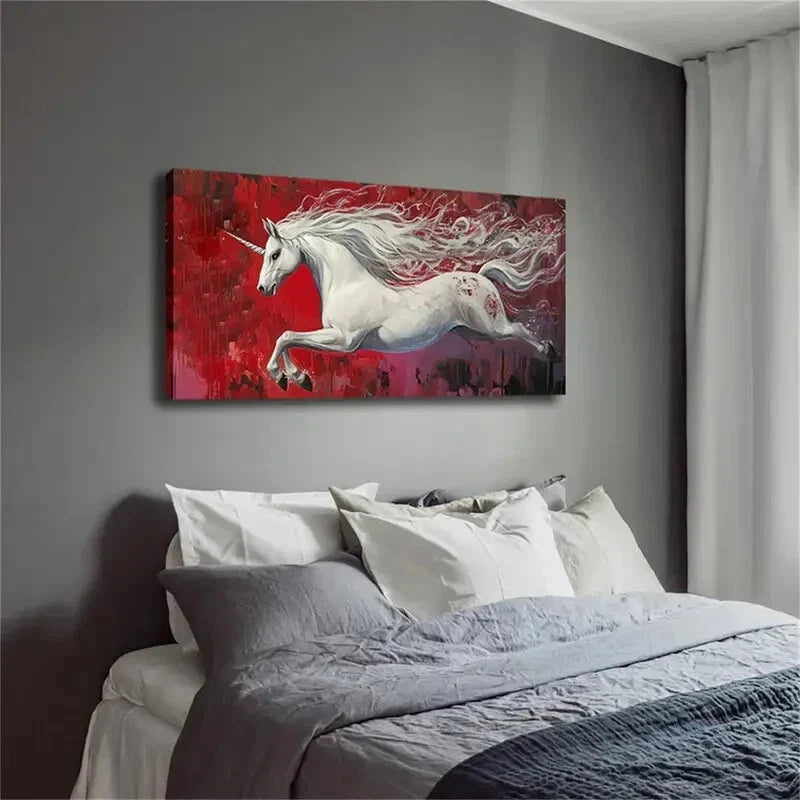 Abstract A Running Unicorn Wall Art Canvas Office Home Room Framed 120x60cm