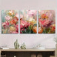 3pcs Soft Pink and Yellow Flower Bouquet Metal Print Ready to Hang Art