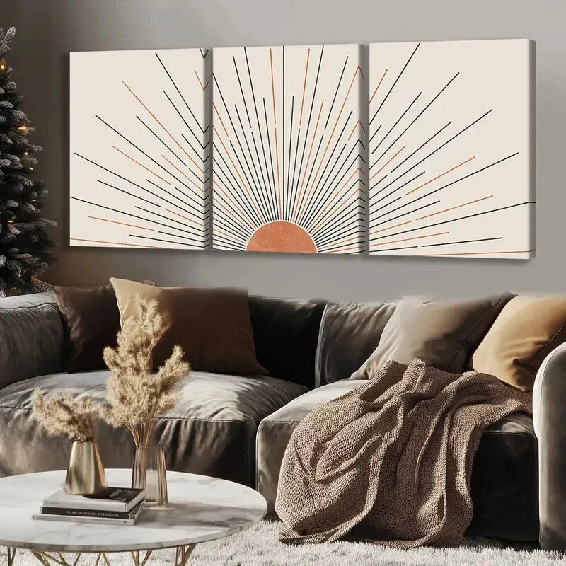 3pcs Sunshine Radiant Fantasy Modern Black Lines Wall Art Set Canvas Framed 40x60cm - High Quality Print 100% Australian Made Wall Canvas Ready to Hang