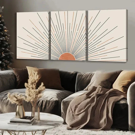 3pcs Sunshine Radiant Fantasy Modern Black Lines Wall Art Set Canvas Framed 40x60cm - High Quality Print 100% Australian Made Wall Canvas Ready to Hang