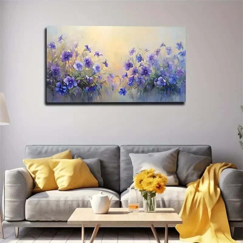 Vibrant Purple Flowers Wall Art canvas office home room framed 120x60cm