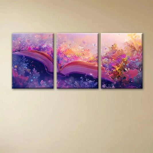 3pcs Fantasy Floral Book Magical Blossoms Metal Print Ready to Hang Art
