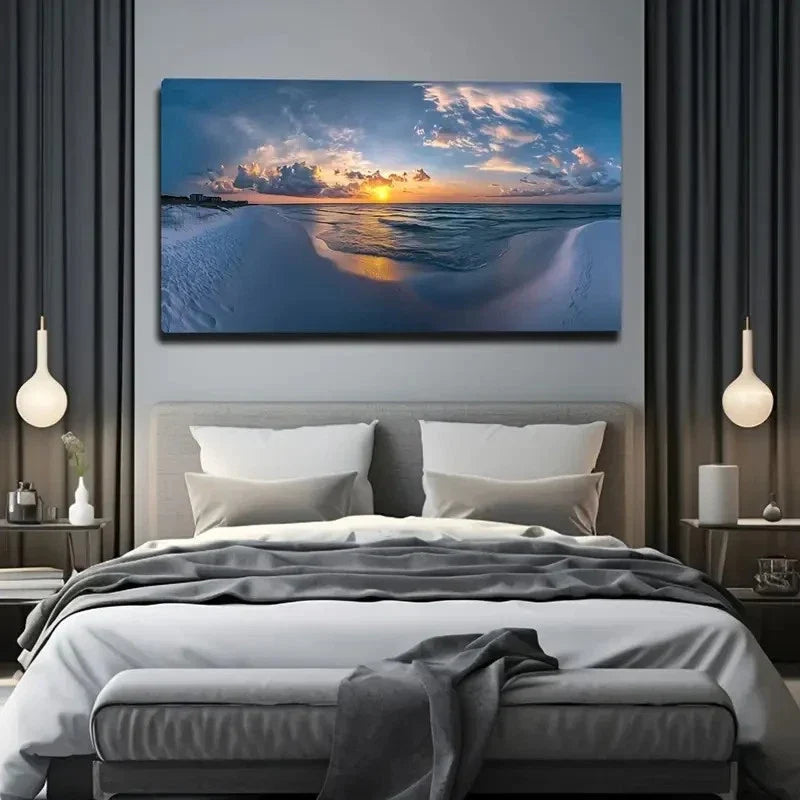 Deco Style Sunset Beach Wall Art Canvas Office Home Room Framed 120x60cm
